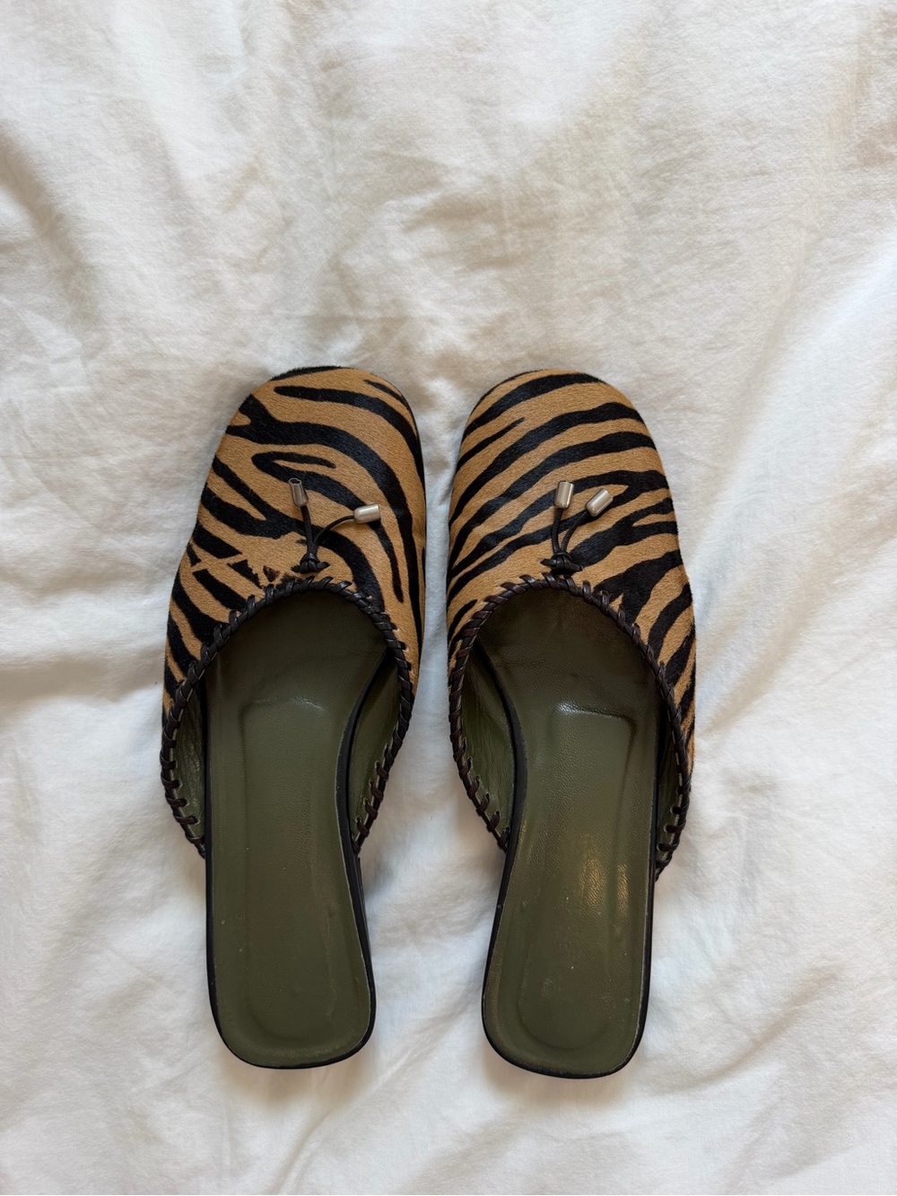 Vintage Ann Taylor Made in Italy Tiger print Calf Hair Mules